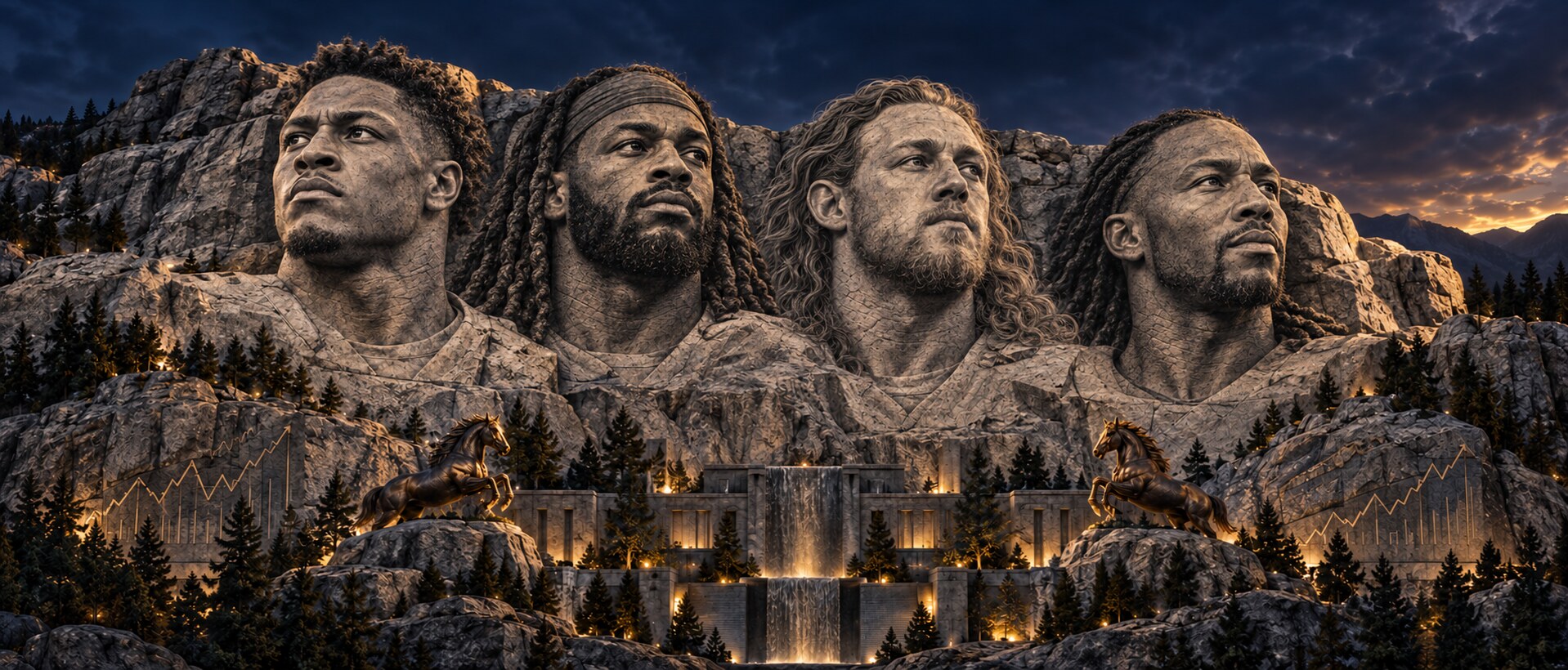 Jonathan Taylor, Najee Harris, T. J. Hockenson, Larry Fitzgerald carved into the Business Horse Franchise Mount Rushmore