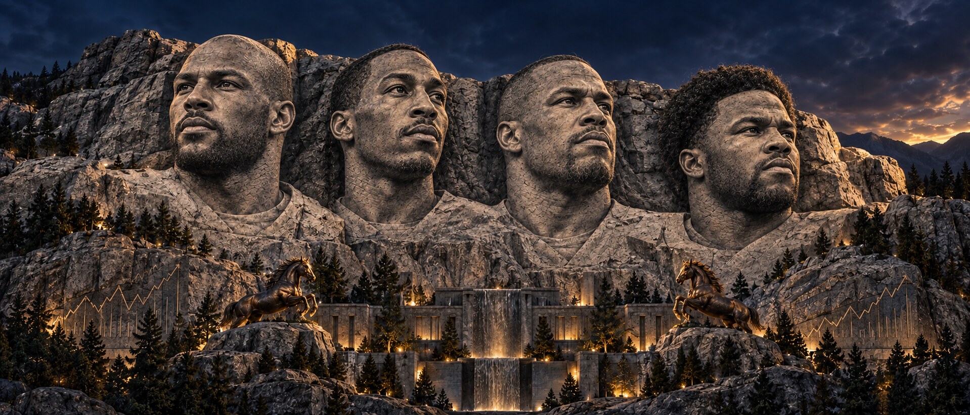 Matt Forte, Rueben Randle, Fred Jackson, Knile Davis carved into the Business Horse Franchise Mount Rushmore