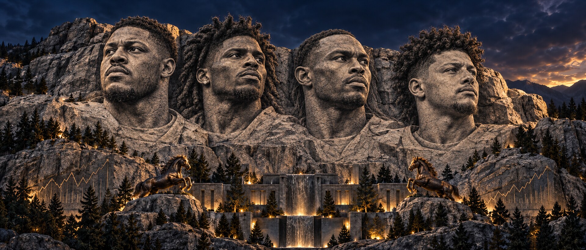 Josh Jacobs, Tyreek Hill, Julio Jones, Patrick Mahomes carved into the Business Horse Franchise Mount Rushmore
